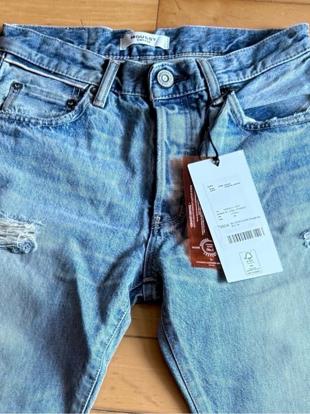 NEW MOUSSY VINTAGE STEELE2260 Straight Light Blue Denim Distressed Jeans Size 26 - Picture 9 of 15